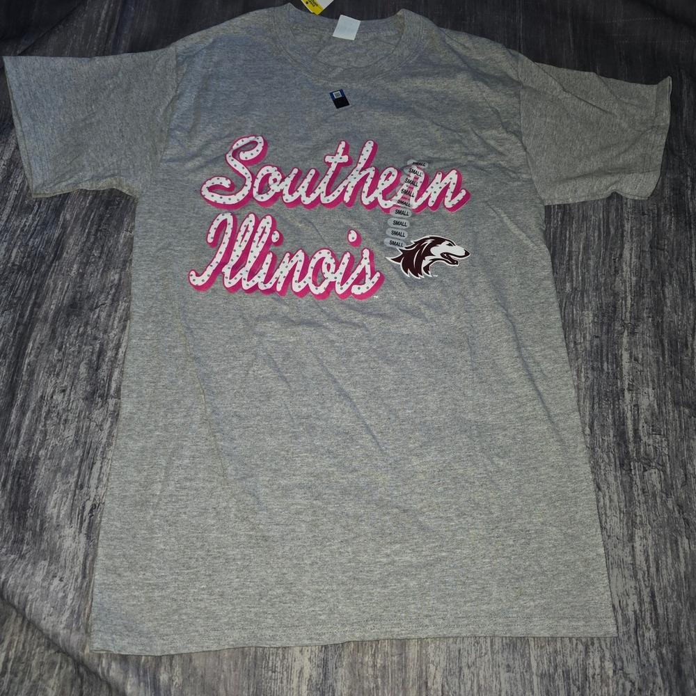 Hanes Southern Illinois Salukis Graphic T-Shirt Gray Pink Small NEW